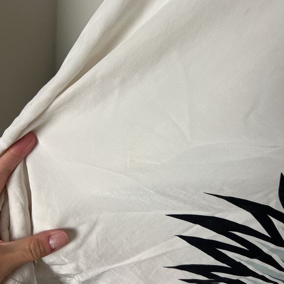 vintage 90s bob mackie white silk floral print collared button shirt blouse top - Picture 10 of 12